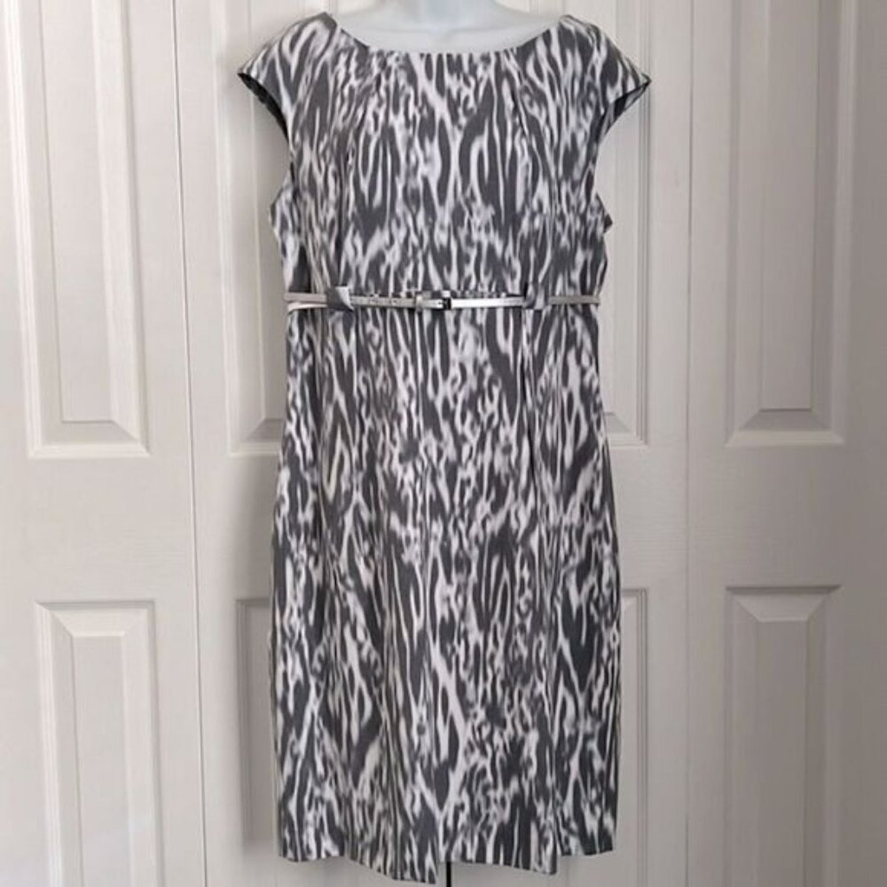 Calvin Klein Grey White‎ Cap Sleeve Empire Waist Shift Dress Size 12